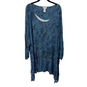 Catherines Blue Abstract Print Studded Asymmetrical Hem Tunic Jersey Knit - 4X